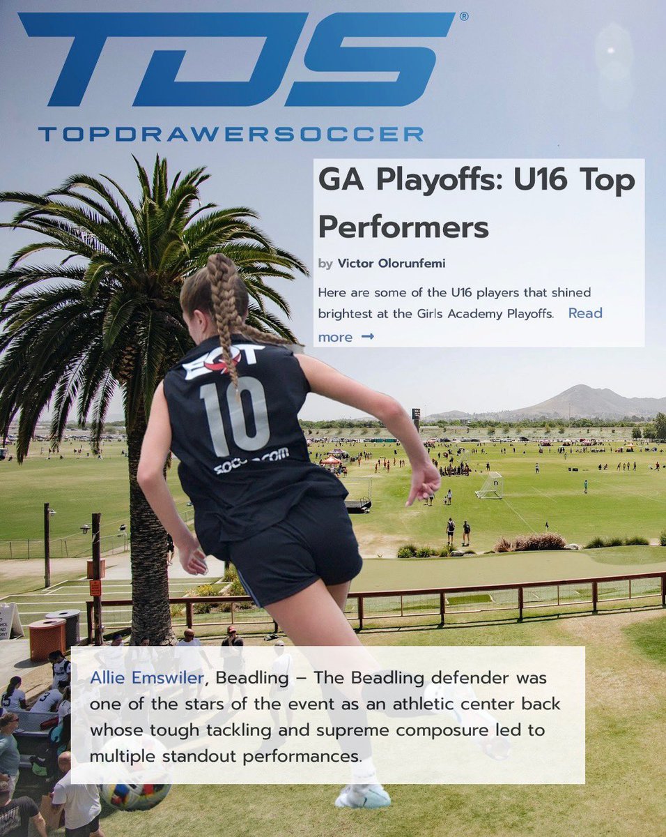 Thank you for the mention <a href="/TopDrawerSoccer/">TopDrawerSoccer</a>! Enjoyed competing at the <a href="/GAcademyLeague/">Girls Academy</a> playoff event with my <a href="/Beadling2009GA/">Beadling 2009 Girls Academy Team</a> team.

<a href="/ImYouthSoccer/">ECNL/GA/Recruiting/College Soccer</a> <a href="/ImCollegeSoccer/">College Soccer Truth ™</a> <a href="/imwomenssoccer/">Scout Her Soccer</a> <a href="/BeadlingSoccer/">Beadling Soccer Club</a>