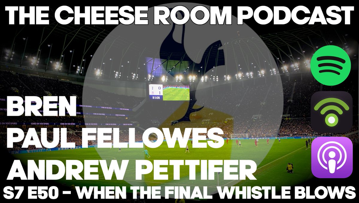 New pod is out now! S7 E50 - When the final whistle blows

<a href="/bmcgerty/">Brendan McGerty</a> and <a href="/OzSpurs/">OzSpurs</a> Paul Fellowes are joined by <a href="/andrewpettifer/">Andrew Pettifer</a> to discuss his new Spurs book and the amazing cause it is supporting.

andrewpettifer.com/whenthefinalwh… 

linktr.ee/TheCheeseRoomP…