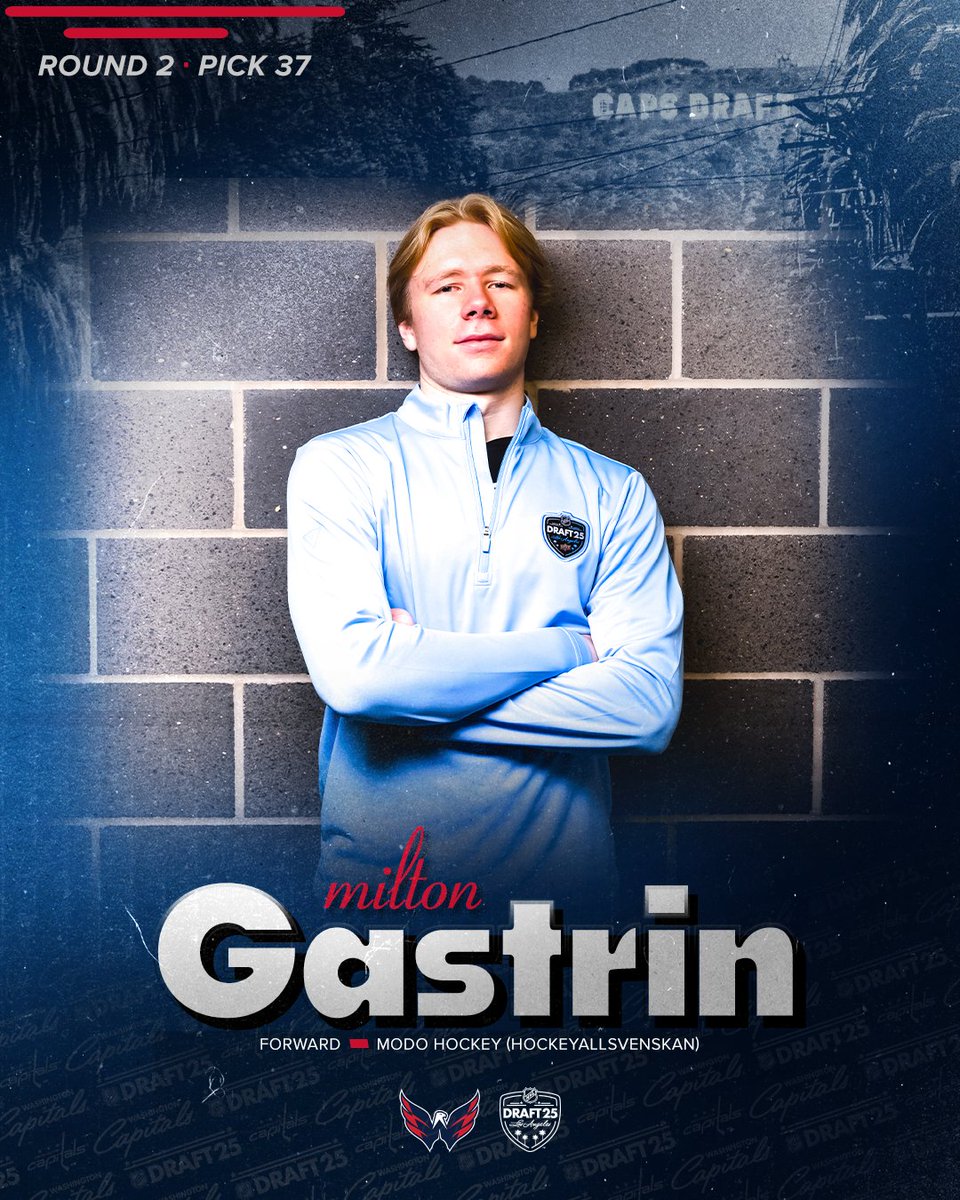 Capitals's tweet photo. With the 37th pick in the 2025 NHL Draft, the Washington Capitals are proud to select Milton Gastrin!
#CapsDraft https://t.co/lxFwbY4YaK