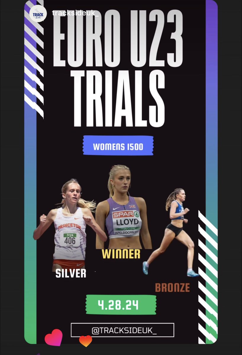 Congrats 🥳 Ava for winning the 🇬🇧 Euro Under 23 Championships Trial. Slow tactical race with an impressive 60secs last 400m. With the qualification standard already achieved, she’s off to Norway for the Champs (thanks for the post Trackside UK) #M11trackclub