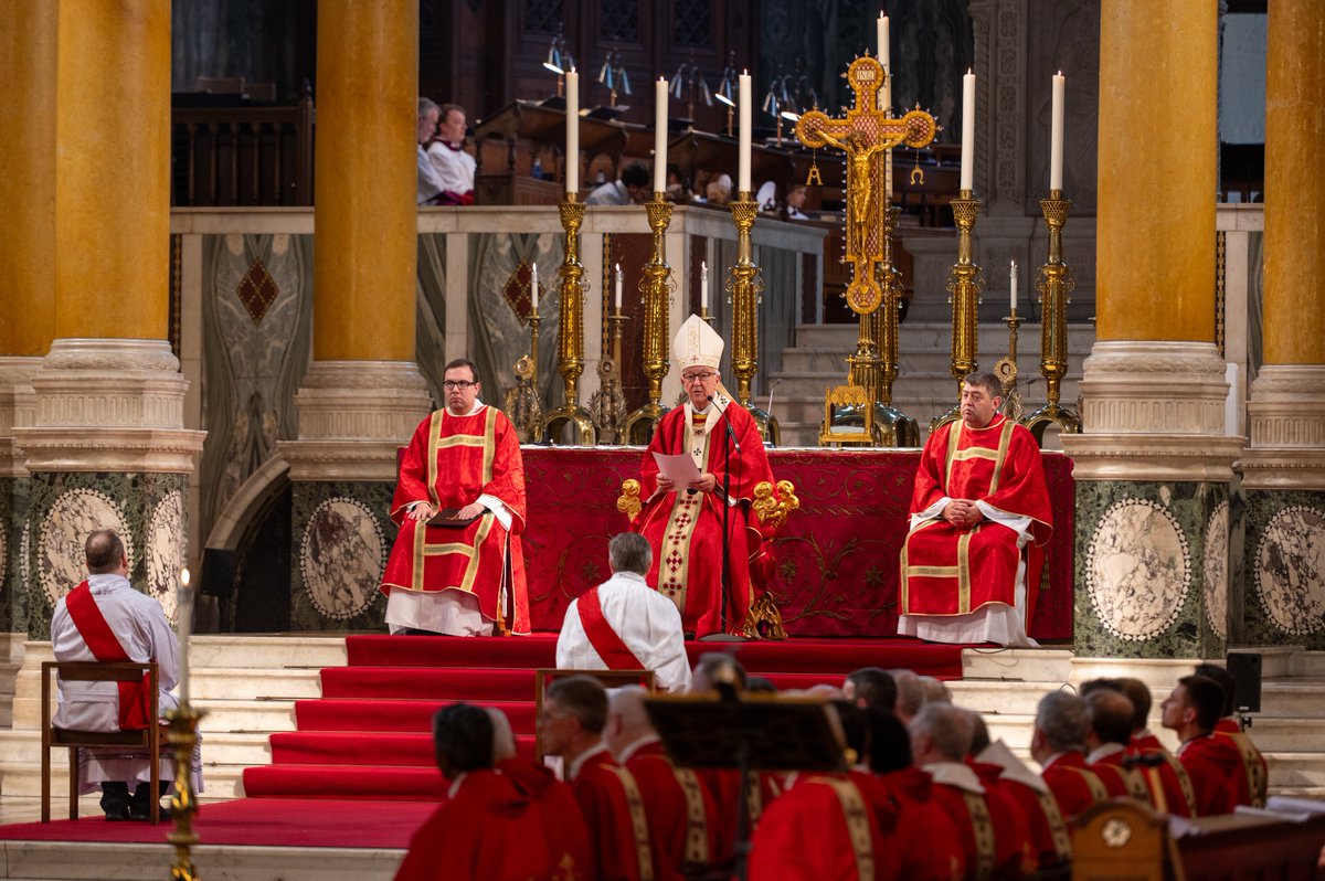 CardinalNichols's tweet photo. This morning we humbly approached the throne of God, seeking the grace of ordination for James Boyle and Seán Power. It was an awesome moment. And in it, we were joined by many saints, women and men, whom we invoked and who added powerfully to our prayer. https://t.co/BNwVLVSW5P