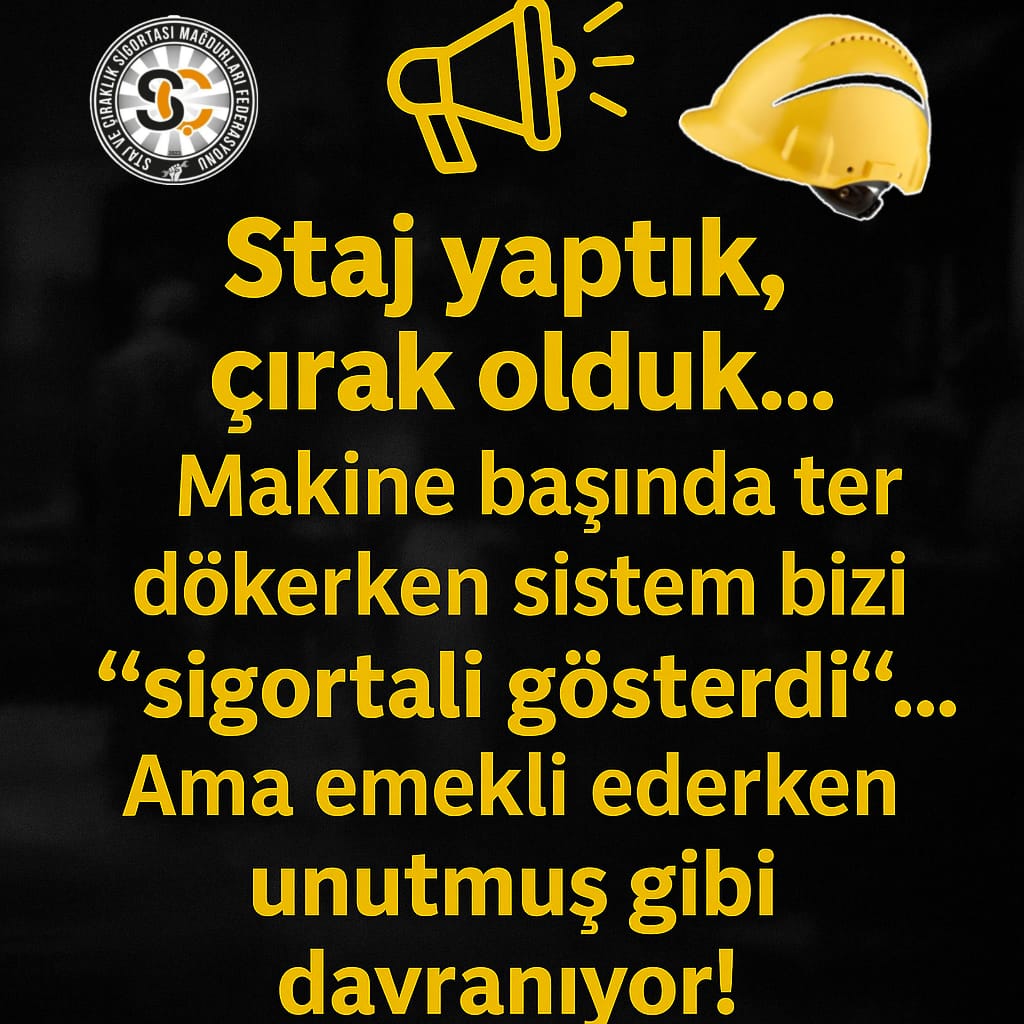 📢 DUYURU
Staj ve Çıraklık Sigortası Mağdurları Federasyonu olarak, bu Pazar günü hep birlikte bir farkındalık çalışması gerçekleştiriyoruz.

📱 Tüm mağdur arkadaşlarımızdan ricamızdır:
Federasyonumuz tarafından hazırlanan görseli WhatsApp durumlarında paylaşmalarıdır.

Bu,