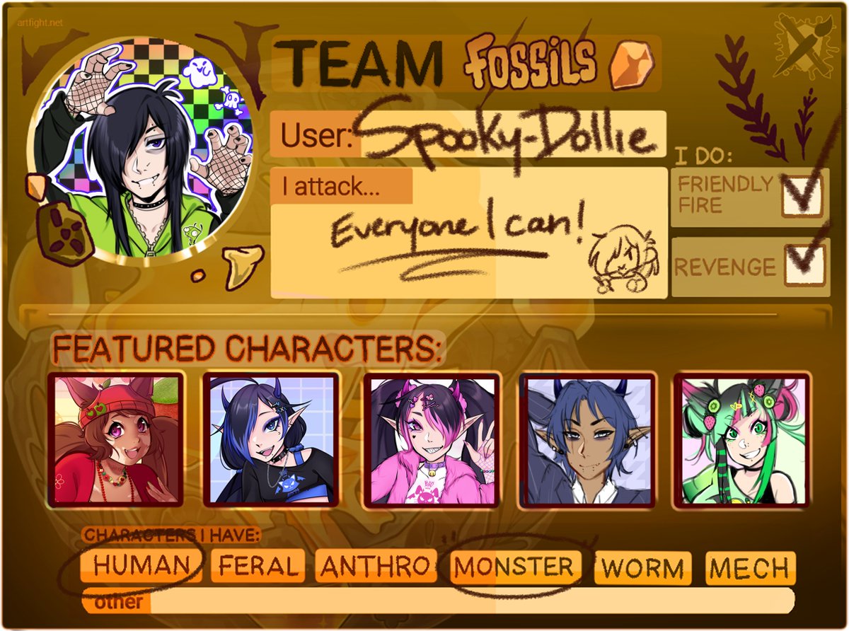 Spooky_draws's tweet image. I'm doing artfight again this year on team fossils! I try and revenge anyone I can so feel free to attack, lets gooooo!
artfight.net/~spooky-dollie
#artfightteamfossils #artfight #artfight2025