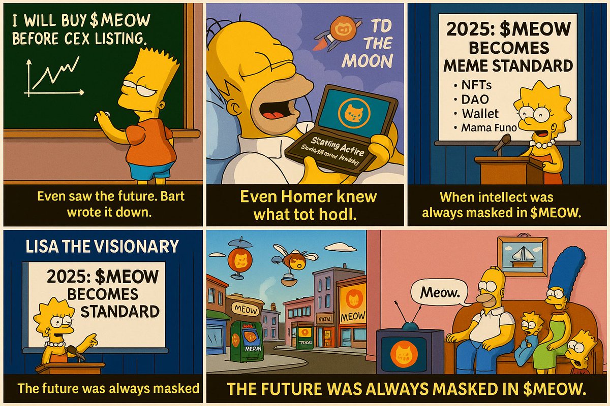 IstanbulMEOW's tweet photo. “Maggie’s First Word: $MEOW”

Some prophecies are born, not made.
👶 Maggie’s first word wasn’t “dada”—it was “$MEOW.”

The whole family knew. You should too.

Claim your prophecy 👇
https://t.co/nVfrQjgIT5
📺 https://t.co/kgJf84oyP0

#MaggieKnows #MEOWmoment #SimpsonsCrypto https://t.co/lWJDnPHvqF