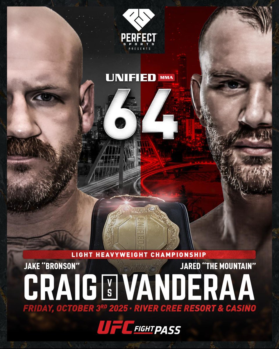 Unified MMA (@unifiedmma) on Twitter photo π #Unified64 News π
The undefeated π¨π¦ Jake Craig vs. UFC vet πΊπΈ <a href="/Jaredvanderaa/">Jared Vanderaa</a> for our vacant #UnifiedMMA Canadian Light-Heavyweight π LIVE worldwide on <a href="/UFCFightPass/">UFC FIGHT PASS</a> on Oct. 3 from <a href="/RiverCreeCasino/">River Cree Resort</a> in Edmonton π #Unified64 News π
The undefeated π¨π¦ Jake Craig vs. UFC vet πΊπΈ <a href="/Jaredvanderaa/">Jared Vanderaa</a> for our vacant #UnifiedMMA Canadian Light-Heavyweight π LIVE worldwide on <a href="/UFCFightPass/">UFC FIGHT PASS</a> on Oct. 3 from <a href="/RiverCreeCasino/">River Cree Resort</a> in Edmonton