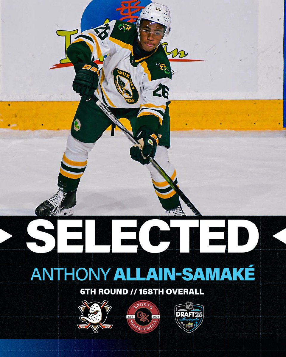 O2K Sports Management (@o2ksports) on Twitter photo Feeling Mighty 🦆 Congratulations to O2K client Anthony Allain-Samaké on getting drafted by the <a href="/AnaheimDucks/">Anaheim Ducks</a> in the 6th round of the 2025 @nhl entry draft!
#flytogether #NHLDraft Feeling Mighty 🦆 Congratulations to O2K client Anthony Allain-Samaké on getting drafted by the <a href="/AnaheimDucks/">Anaheim Ducks</a> in the 6th round of the 2025 @nhl entry draft!
#flytogether #NHLDraft