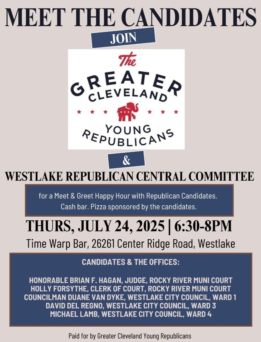 We're excited to announce the addition of the following candidates as sponsors &amp; attendees of our Meet the Candidates Happy Hour on July 24th!

-the Honorable Brian F. Hagan, Judge, Rocky River Municipal Court

-Holly Forsythe, Clerk of Court, Rocky River Municipal Court