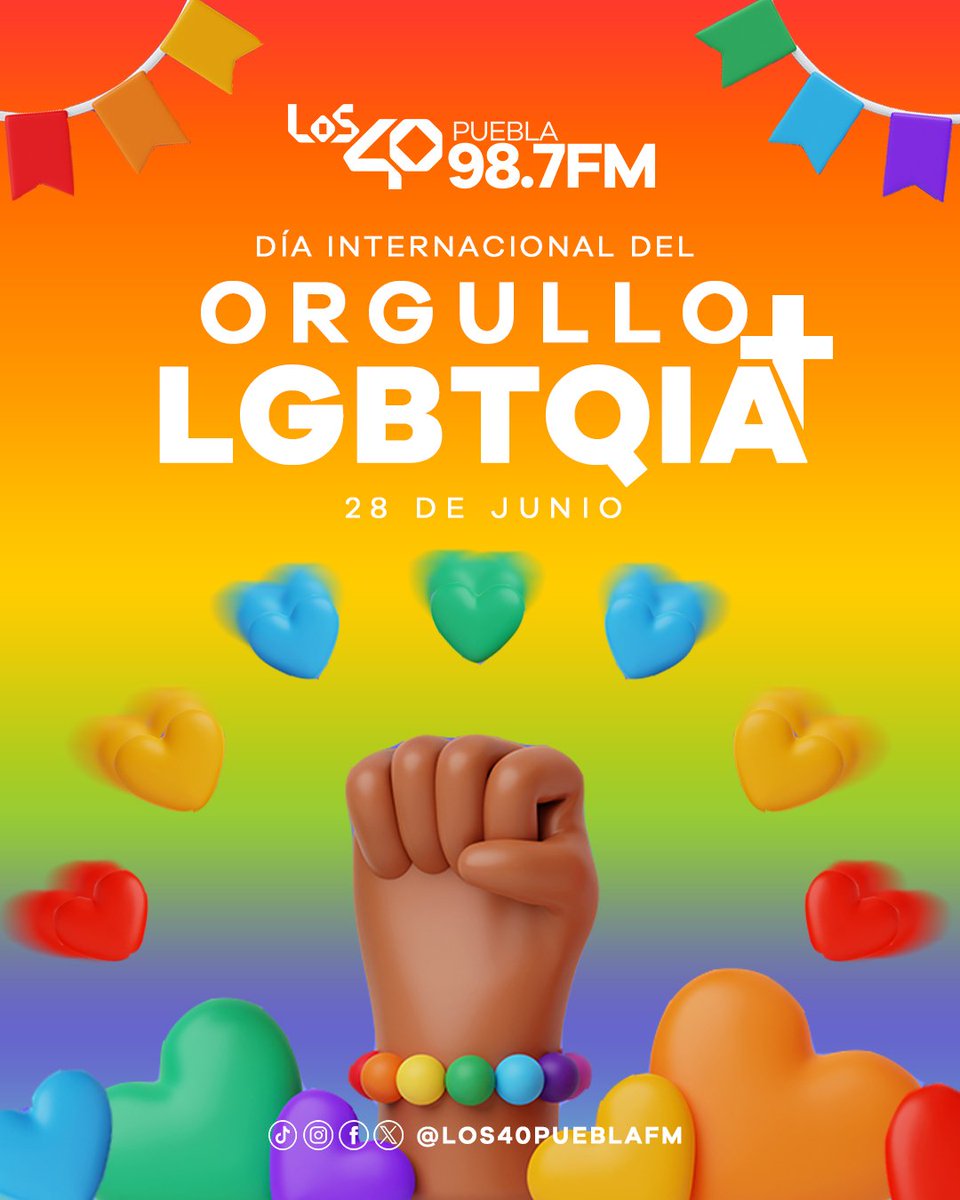 🌈DÍA INTERNACIONAL DEL ORGULLO LGTBQIA+🌈

Hoy celebremos la #libertad para vivir la vida a tu manera, dejando atrás los prejuicios para que nadie más tenga miedo. 🏳️‍🌈❤️ #loveislove  

#prideday #lgtb #loveislove #Puebla    #PrideMonth #pride #Los40Puebla987FM #TodaLaActitud
