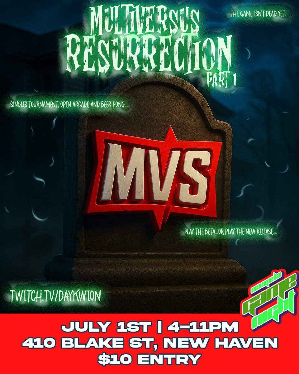 daykwion's tweet photo. my friends still love #Multiversus so this tuesday at #NamelaGameNight we bringing back the dead !
-full commentary
-music
-byob
-beer pong https://t.co/GUeAP9ZbfU