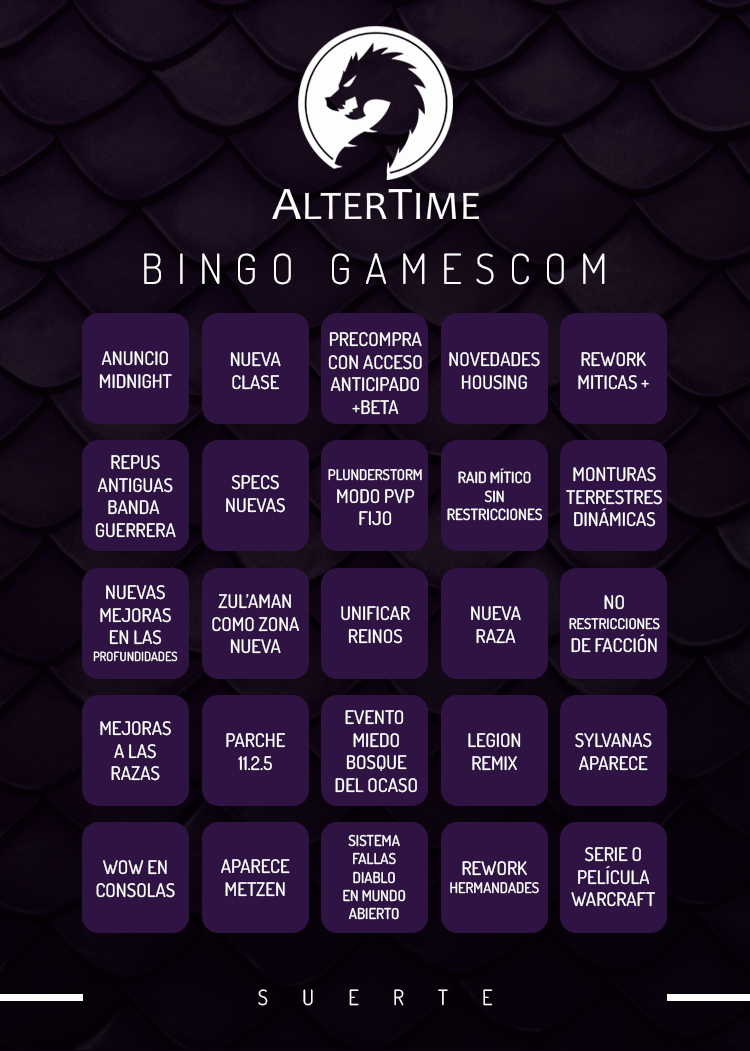 BINGO PRE-GAMESCOM PARA MIDNIGHT

¿Qué puede llegar con el anuncio de Midnight? Hacemos el primer bingo que retocaremos antes de ir hasta Alemania.