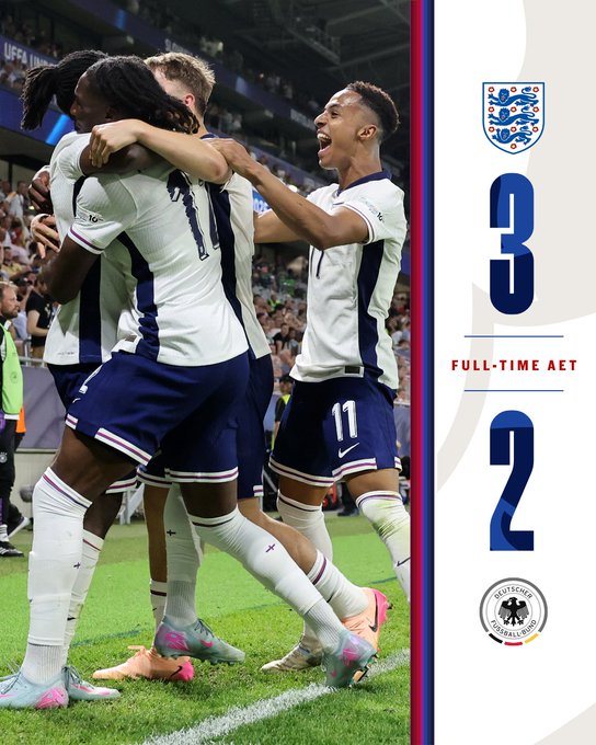 U21 EURO final full-time (AET): England 3-2 Germany. 