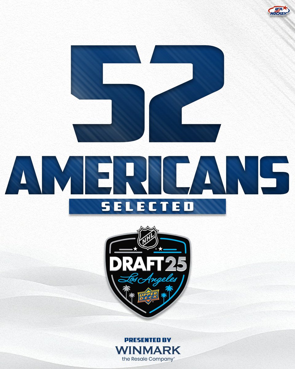 Another NHL Draft is in the books🇺🇸

𝟝𝟚 𝔸𝕞𝕖𝕣𝕚𝕔𝕒𝕟𝕤 were selected, including a record 𝟚𝟛 alumni from the <a href="/USAHockeyNTDP/">USA Hockey’s NTDP</a>! 𝟚𝟝 𝔸𝕞𝕖𝕣𝕚𝕔𝕒𝕟𝕤 were taken in the first three rounds—the most since 2016.

Draft recap: bit.ly/3I6dybT

#NHLDraft | <a href="/WinmarkResale/">Winmark – the Resale Company</a>