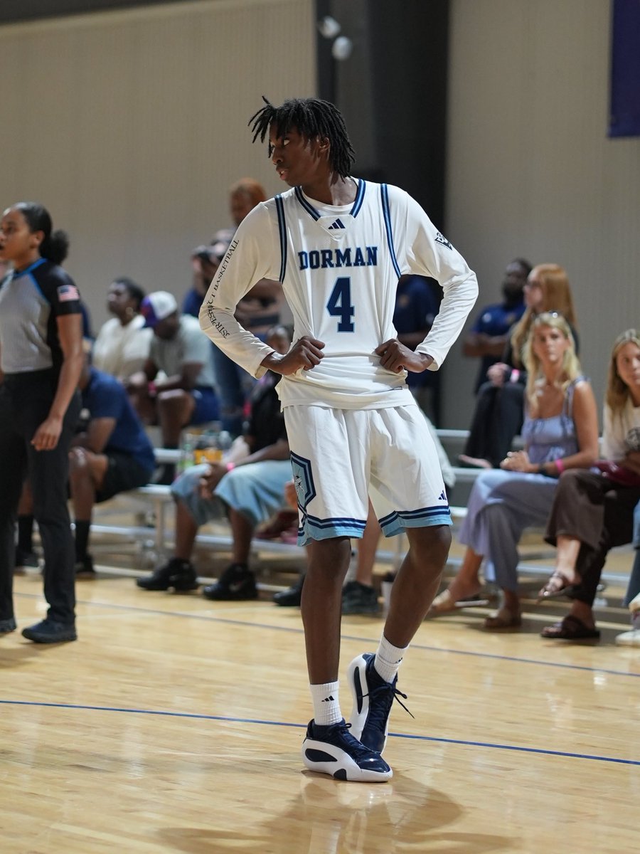 ‘27 Aaden Bruton-Smith, 6’5” G for Dorman HS (SC) put on a great show of athleticism &amp; shotmaking. Long limbs, a good motor &amp; moves well without the ball. Hit a ton of 3s within the flow of the offense w/ a quick release. Always a threat to dunk in traffic. D1’s are locked in.