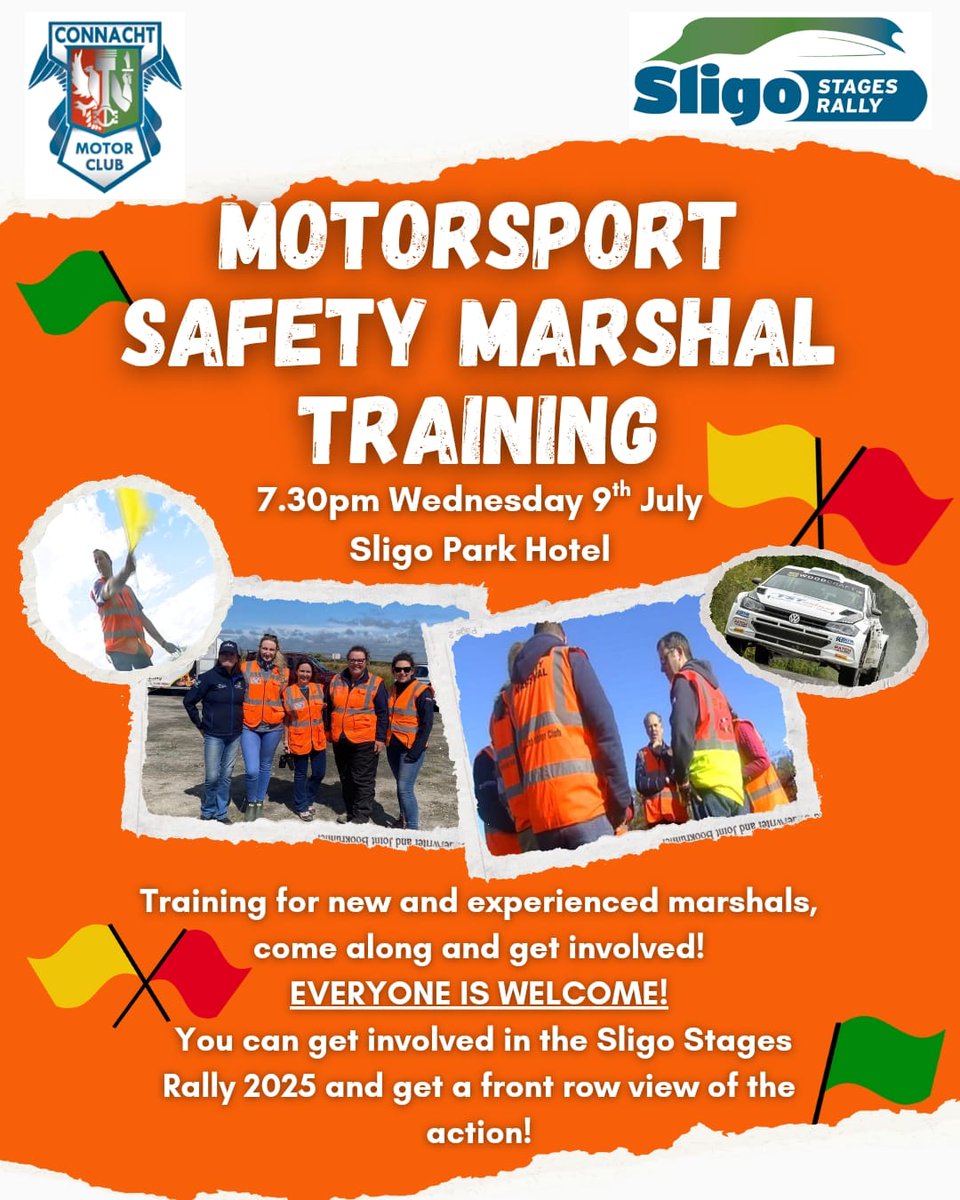 Marshal training on Wednesday 9th July at 7:30pm in the Sligo Park Hotel.

Everyone welcome - new and experienced.

#SligoRally