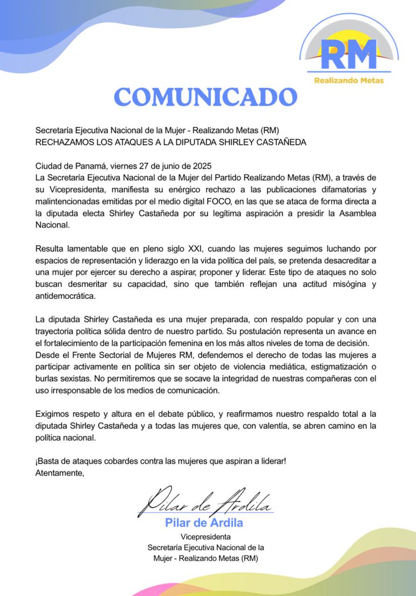 PanamaHoy_'s tweet image. Mujeres del partido RM, cierran filas con la H.D. @ShirleyCastRM ,tras publicaciones en un medio digital. Destacan la violencia de género contra la figura de Castañeda. En los últimos días se ha desatado una campaña masiva contra la figura de la también abogada.@asambleapa