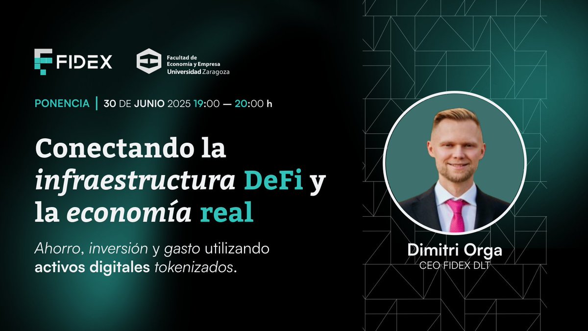 FIDEX_DLT's tweet photo. Este 30 de junio a las 19:00h, #FIDEX estará en @unizar.
@FraxGod presentará en vivo cómo conectar bonos tokenizados, stablecoins y gasto real dentro de un marco regulado.
Te esperamos en la sala M-6. https://t.co/bxscmkjFNK