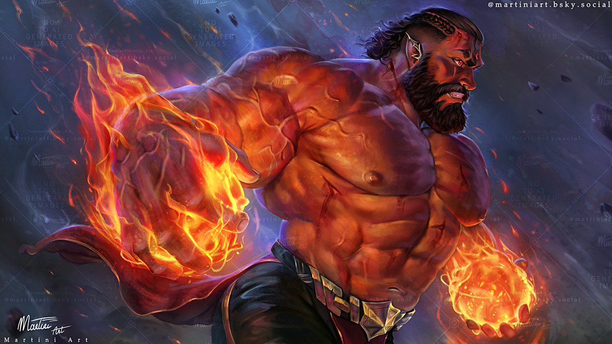 Full illustration of my OC Galyn. Opposing him will result in your fiery demise!🔥