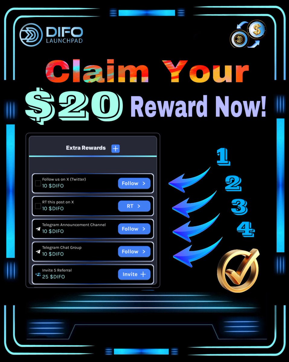 💵Claim Your $20 Reward Now! 💵

🎉 Don’t miss out on this opportunity!

💰 Want to earn $20 worth of $DIFO Tokens?
If your answer is “Yes”, just complete a few simple steps and claim your reward instantly!

Here’s what you need to do:
1️⃣ Visit difolaunchpad.com and sign up