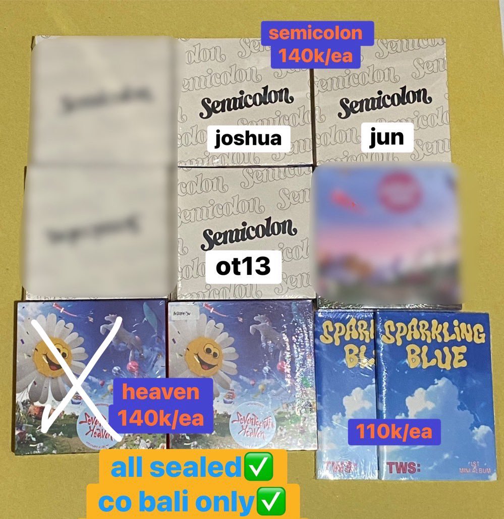 formeannievave's tweet photo. WTS ALBUM SEALED SEVENTEEN TWS

✅ heaven 2.14pm
✅ semicolon joshua jun ot13
✅ tws weverse sparkling blue
✅ carver stf jeonghan
✅ stf regular ver
✅ 17 carat
✅ 17right here (here ver)
✅ tws summer beat

⚠️ co bali only
❌exc pack + adm🍊

tags wts lfb seventeen tws album https://t.co/xz8o3GeDtB