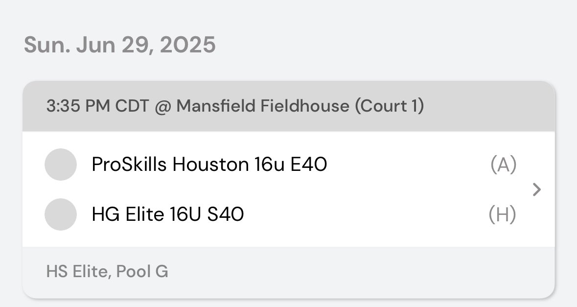 Here’s my team’s schedule for the Earned Not Given Tournament at Mansfield Fieldhouse.