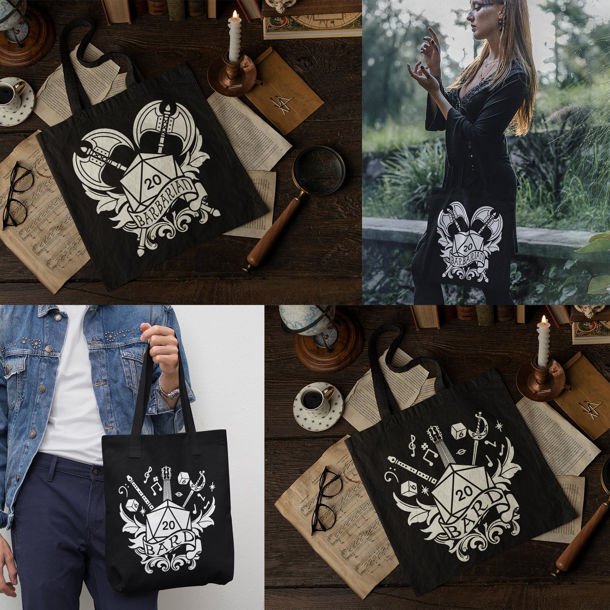 Carry your gear like the hero you are! These class-themed totes are ready for whatever quest awaits - from weekly game night to weekend conventions.

artofarklin.etsy.com
#ArtOfArklin #DnD #TTRPG