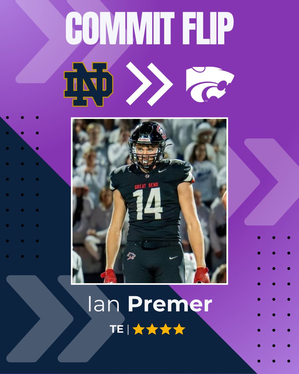 🚨BREAKING🚨4-star TE Ian Premer is expected to FLIP his commitment from Notre Dame to Kansas State. The #Wildcats were the favorite to land the coveted tight end before he initially committed to the #Irish. 

See the details at our channel: youtu.be/yQNV__5Zfks