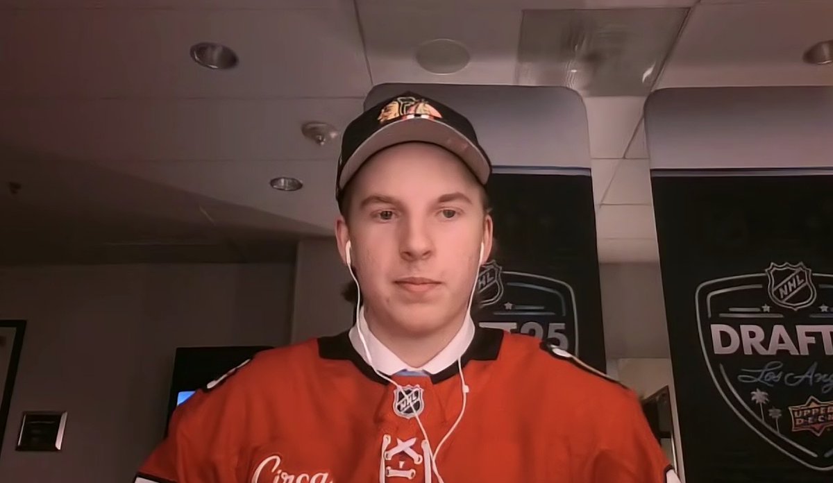CRoumeliotis's tweet photo. Nathan Behm, who was drafted by Chicago at No. 66 overall, describes his game: "I think I’m a smart, skilled winger. I bring a dual threat, goal scoring and playmaking. I think I have a lot of offensive upside and I’m big as well." #Blackhawks https://t.co/WEN0fNW0OD
