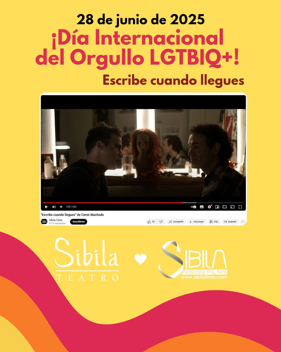 Sibila Teatro (@sibilateatro) on Twitter photo 🎭🌈 Hoy levantamos el telón por la diversidad y el respeto.
Por eso, en el #DíaDelOrgulloLGTBI+, queremos volver a compartir “Escribe cuando llegues”, el cortometraje dirigido por <a href="/Ceres_machado/">Ceres Machado</a> y escrito por Salva Martos.
youtu.be/lKSh35HPIJo?si… 🎭🌈 Hoy levantamos el telón por la diversidad y el respeto.
Por eso, en el #DíaDelOrgulloLGTBI+, queremos volver a compartir “Escribe cuando llegues”, el cortometraje dirigido por <a href="/Ceres_machado/">Ceres Machado</a> y escrito por Salva Martos.
youtu.be/lKSh35HPIJo?si…