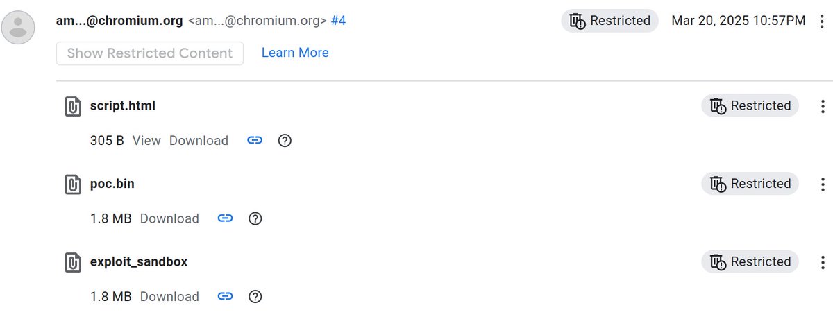 (CVE-2025-2783)[405143032][mojo] Google Chrome Sandbox Escape(exploited ITW) is now open(PoC &amp; exploit are restricted🥲)
issues.chromium.org/issues/4051430…

Reported by <a href="/oct0xor/">Boris Larin</a> <a href="/2igosha/">Igor Kuznetsov</a>