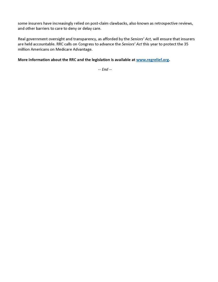 Insurer promises don’t guarantee government oversight or transparency. RRC calls for passage of the Seniors’ Act following this week’s insurer announcement. Read our full press release: regrelief.org/media-center/p…
#SeniorsAct #PriorAuth #FixPriorAuth