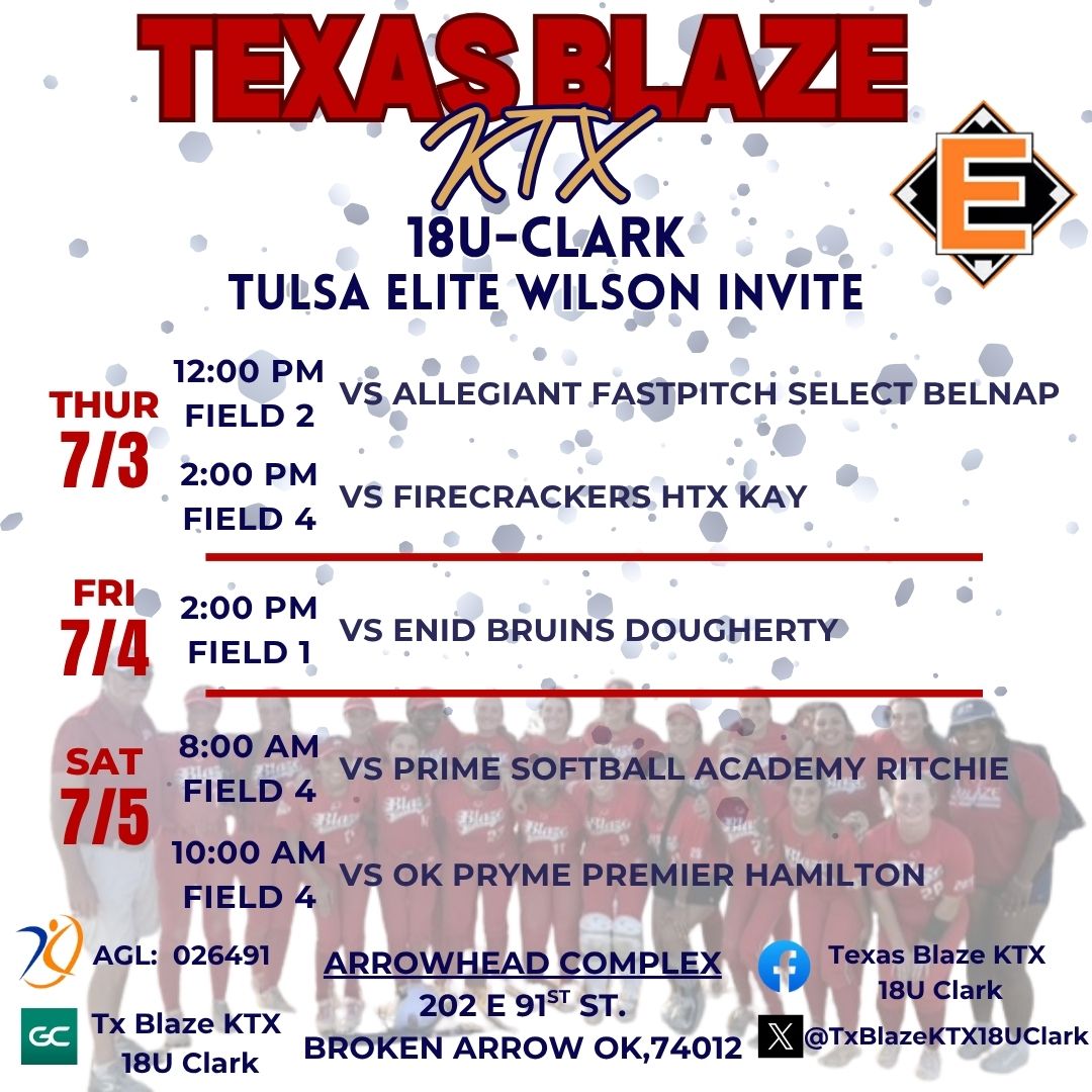 On the road at the Tulsa Elite Wilson Invite next week.
Stop by and see what we are about with this talented group of athletes.