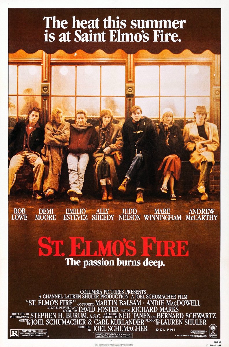 FilmNewsNos's tweet photo. 🎬MOVIE HISTORY: 40 years ago today, June 28, 1985, the movie ‘St. Elmo’s Fire’ opened in theaters!
#EmilioEstevez #RobLowe #AndrewMcCarthy #DemiMoore #JuddNelson #AllySheedy #MareWinningham #AndieMacDowell #MartinBalsam #JoyceVanPatten #JennyWright #JoelSchumacher https://t.co/PqS97HUjnC