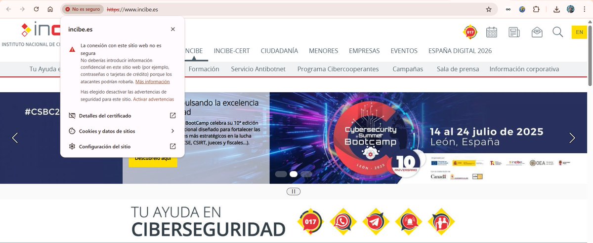 jesusliracalvo's tweet photo. Hola @INCIBE, vuestra página aparece como un sitio no seguro.

El certificado ha caducado hoy a las 13.30.04.

Otra anécdota para @JaimeObregon.

#ciberseguridad #incibe #CyberSecurity #InfoSec #Hacking #EthicalHacking #CyberCrime #DataProtection #CyberSecurityAwareness #Phishing #Malware #NetworkSecurity