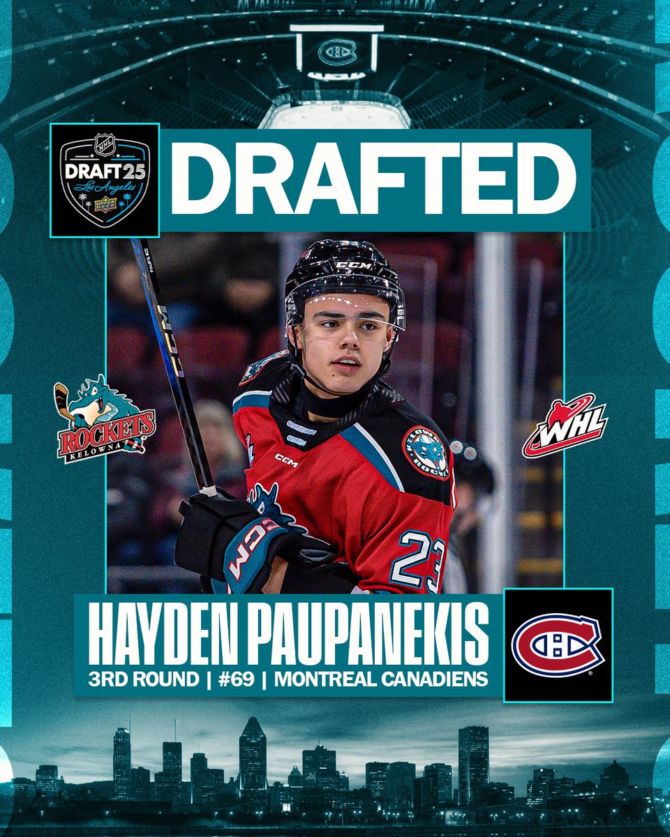 Congratulations to Rockets Forward, Hayden Paupanekis, who was selected 69th overall by the Montreal Canadiens at the 2025 NHL Draft.

#RocketsHockey | #KelownaRockets