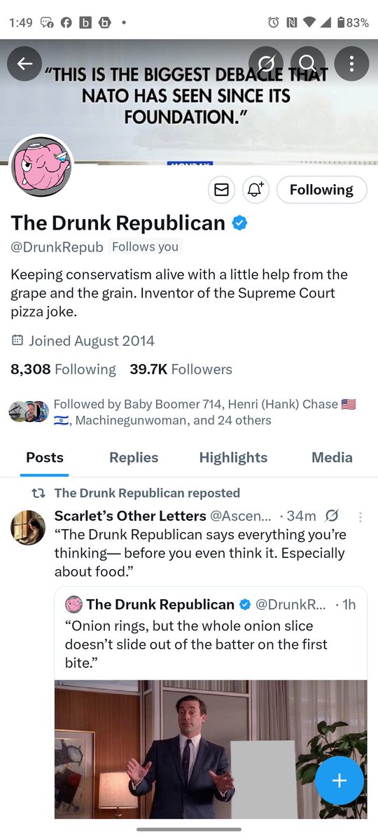 Fudgiewhale (@fudgiewhaleart) on Twitter photo Guys! <a href="/DrunkRepub/">The Drunk Republican</a> followed me! Yes, THE Supreme Court pizza joke guy!! Don't hate me, you jealous losers! 😃 Guys! <a href="/DrunkRepub/">The Drunk Republican</a> followed me! Yes, THE Supreme Court pizza joke guy!! Don't hate me, you jealous losers! 😃