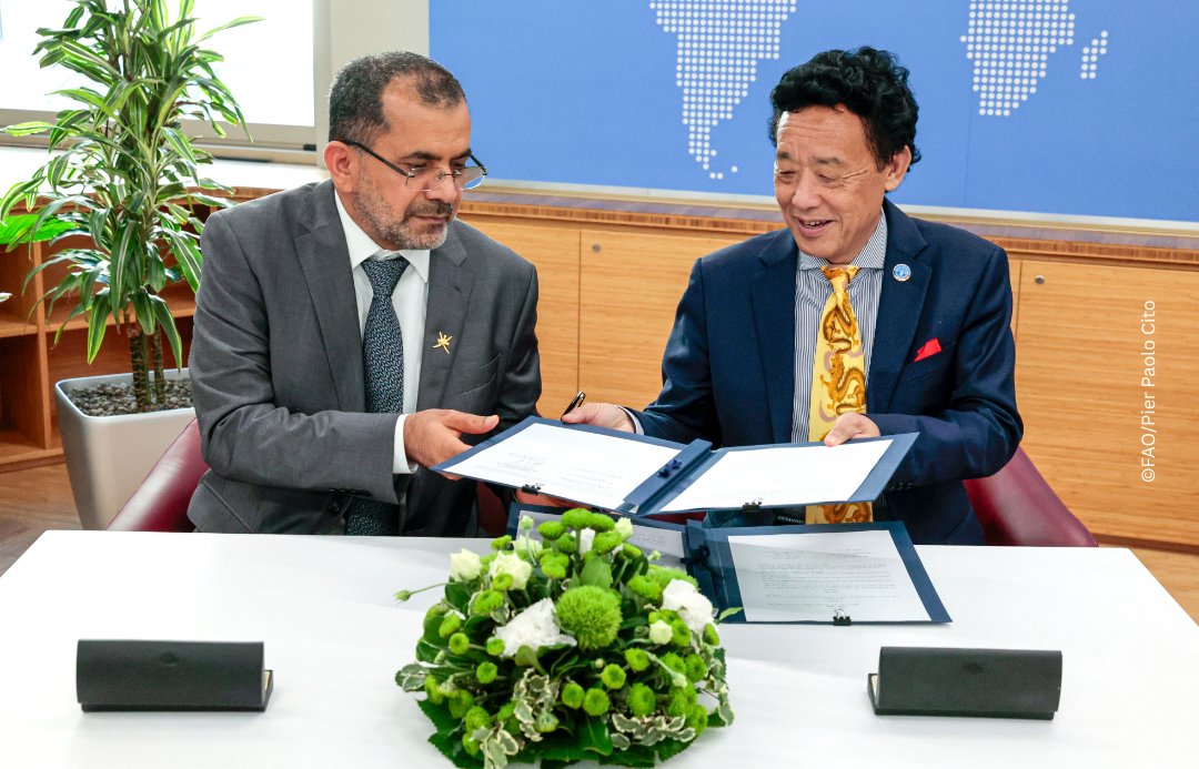 Today, we celebrate a historic moment in the cooperation between #Oman and <a href="/FAO/">Food and Agriculture Organization</a>,
with the signing of the Host Country Agreement to establish FAO Representation in the Sultanate of Oman.
#FAOinOman

<a href="/AlhabsiSaoud/">Saoud Alhabsi</a>
<a href="/thaer_yaseen/">Thaer YASEEN</a>
<a href="/OmanEmbassyRome/">سفارة سلطنة عُمان - روما | OMAN EMBASSY - ROME</a>
<a href="/MAFWR_OM/">وزارة الثروة الزراعية والسمكية وموارد المياه</a>