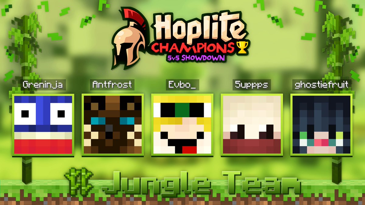 HopliteNetwork's tweet image. Introducing the🎍Jungle Team🎍
@Greninja @Antfrost @EvboYT @5uppps @ghostiefruit
Will they win? Find out Sunday, July 6th at 3:00pm EST!