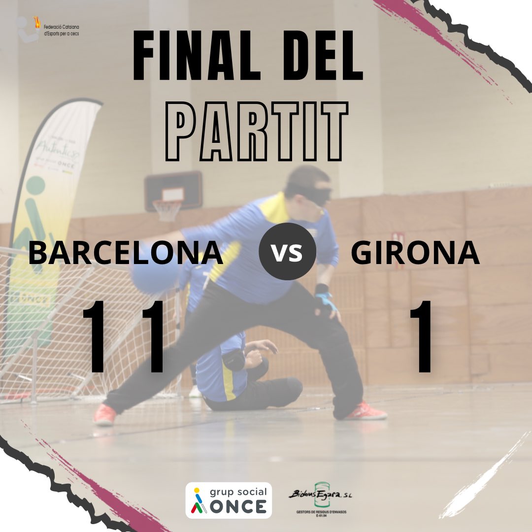 🥅 FI DEL PARTIT! 

Barcelona 11 - 1 Girona 

Tanquem la jornada de dissabte amb un gran clàssic!

#CampeonatDeCatalunyaDeGoalball