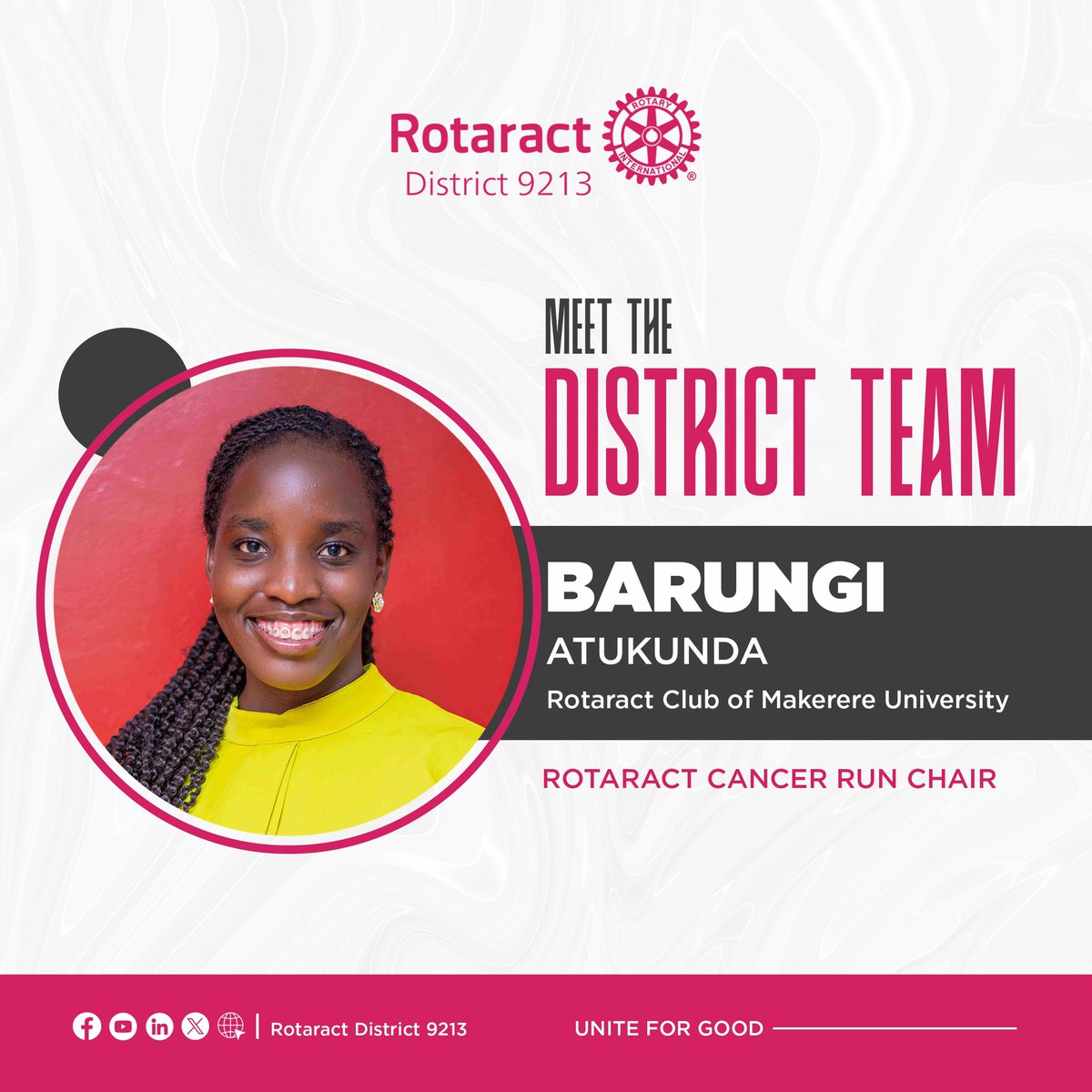 Rotaract District 9213 (@rotaractd9213) on Twitter photo Rotaract Cancer Run Chair - <a href="/BarungiPearl/">Atukunda😀</a>
🎗️ Running for Hope. Racing for Lives.
Meet Barungi from <a href="/Rotaract_MUK/">Rotaract Club of Makerere University</a> , our passionate and vibrant Cancer Run Chair.
📧 atukundabarungi@gmail.com
#UniteD9213UG Rotaract Cancer Run Chair - <a href="/BarungiPearl/">Atukunda😀</a>
🎗️ Running for Hope. Racing for Lives.
Meet Barungi from <a href="/Rotaract_MUK/">Rotaract Club of Makerere University</a> , our passionate and vibrant Cancer Run Chair.
📧 atukundabarungi@gmail.com
#UniteD9213UG