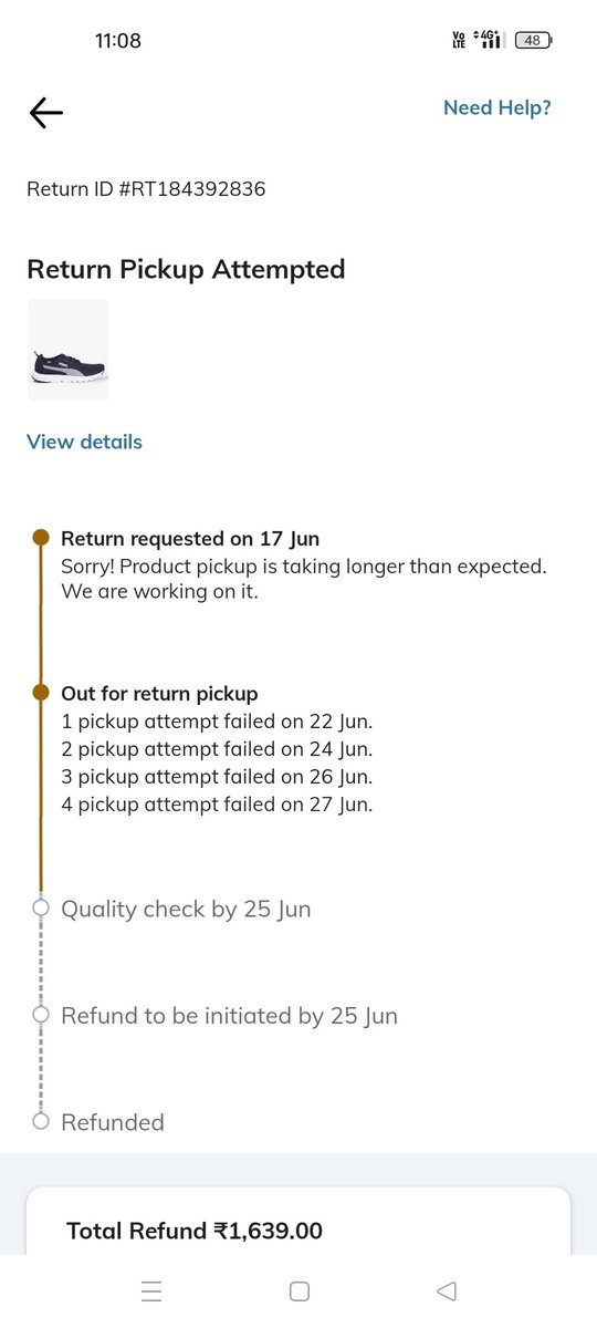 KinraVinisha's tweet photo. @AJIOLife @AjioSupportCARE @ajiocares @shadowfax_in Raised a return (ID: RT184392836) on 17 Jun. Only 1 pickup attempt on 26 Jun, but app falsely shows failed attempts on 22, 24 &amp; 27 Jun. Now no one's coming. I won’t shop again &amp; others should beware. Worst service.
#AjioReturn https://t.co/gUwiEK0X0K