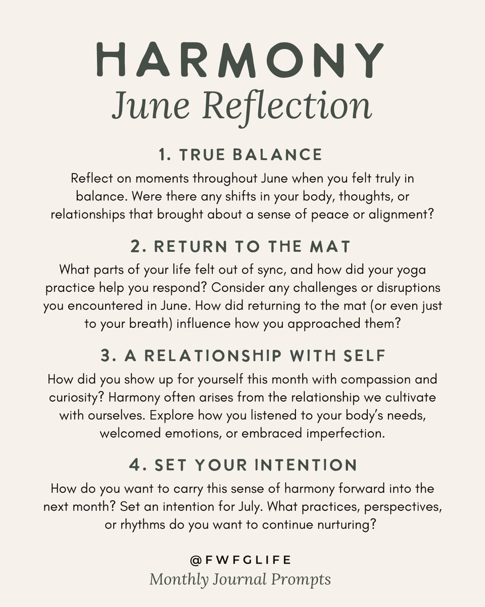 ✨ June Reflection ✨ As we close out the Harmony Yoga Calendar, take a moment to tune inward. 

Let this be a soft landing and a gentle nudge into the next chapter. Your practice is always here to support you. 

UP NEXT FOR JULY &gt;&gt;&gt; CREATE

Are you ready?