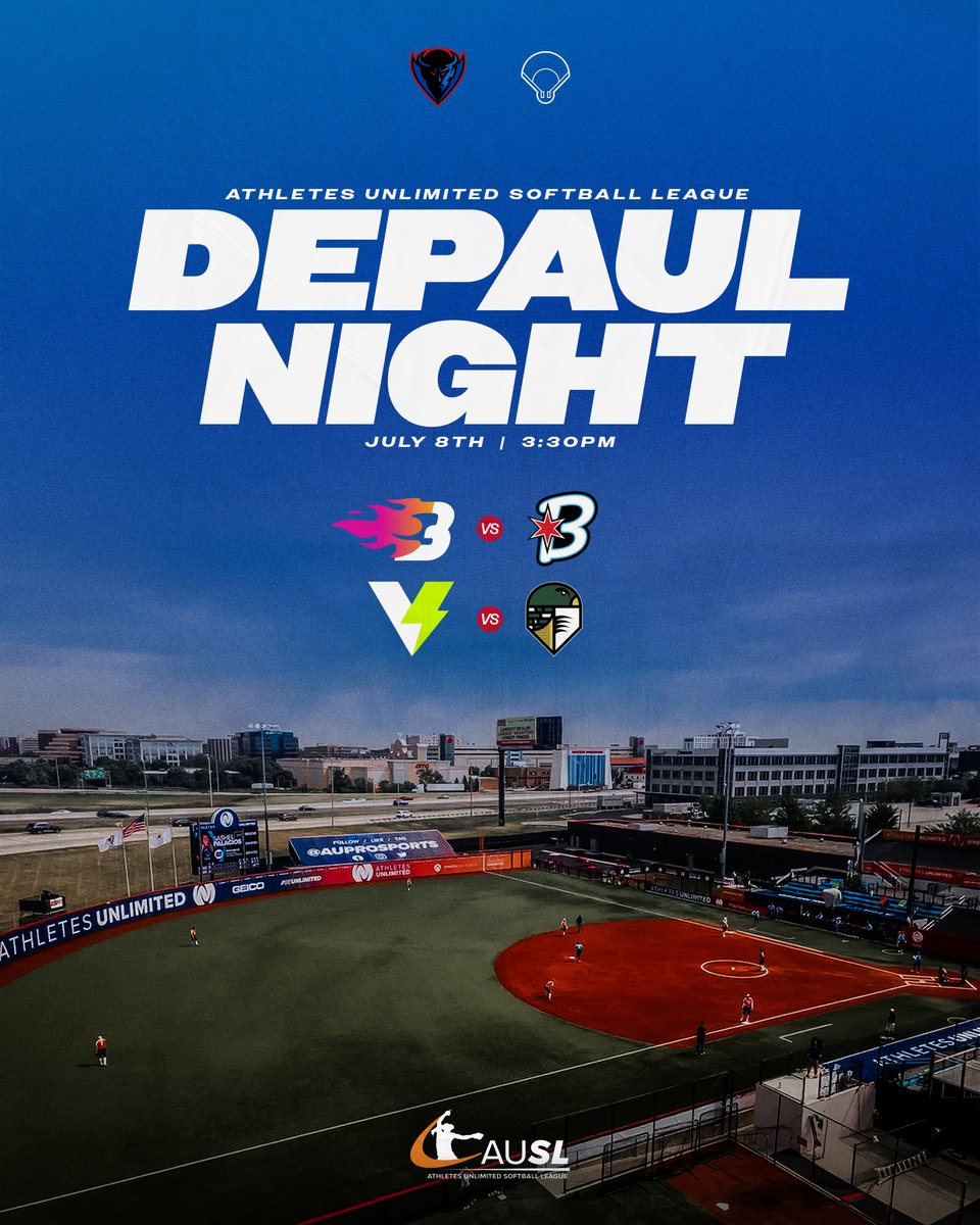 DePaul Softball (@depaulsb) on Twitter photo Join us for a DePaul Night doubleheader with the AUSL! Our very own <a href="/sut24/">Chris Sutcliffe</a> will be throwing out the first pitch!
🎟️ | ow.ly/CX2K50WgmOk
#BlueGrit🔵😈 Join us for a DePaul Night doubleheader with the AUSL! Our very own <a href="/sut24/">Chris Sutcliffe</a> will be throwing out the first pitch!
🎟️ | ow.ly/CX2K50WgmOk
#BlueGrit🔵😈