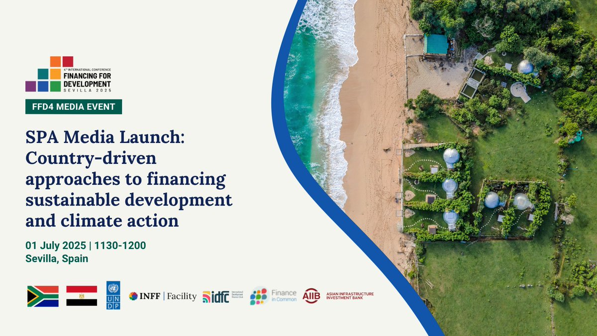 INFFfacility's tweet image. 📣 At #FfD4, the media launch of our #SPA Initiative will spotlight on:
🌱 Country-driven financing for climate, nature & #SDGs
🌍 Country-led #INFFs & country platforms
📘 Global Financing Playbook
SAVE THE TIME! 🗓️ 1 July | 1130-1200 CEST
🎥 Live: webtv.un.org/en/asset/k1z/k…