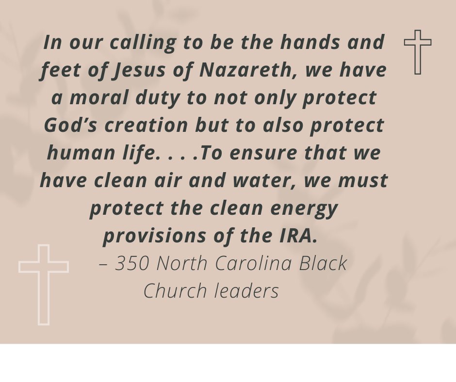 More than 350 Black Church leaders across North Carolina are urging <a href="/SenThomTillis/">Senator Thom Tillis</a> and <a href="/SenTedBuddNC/">Senator Ted Budd</a>  to preserve clean energy investments in communities. #CreationCare #CleanEnergy