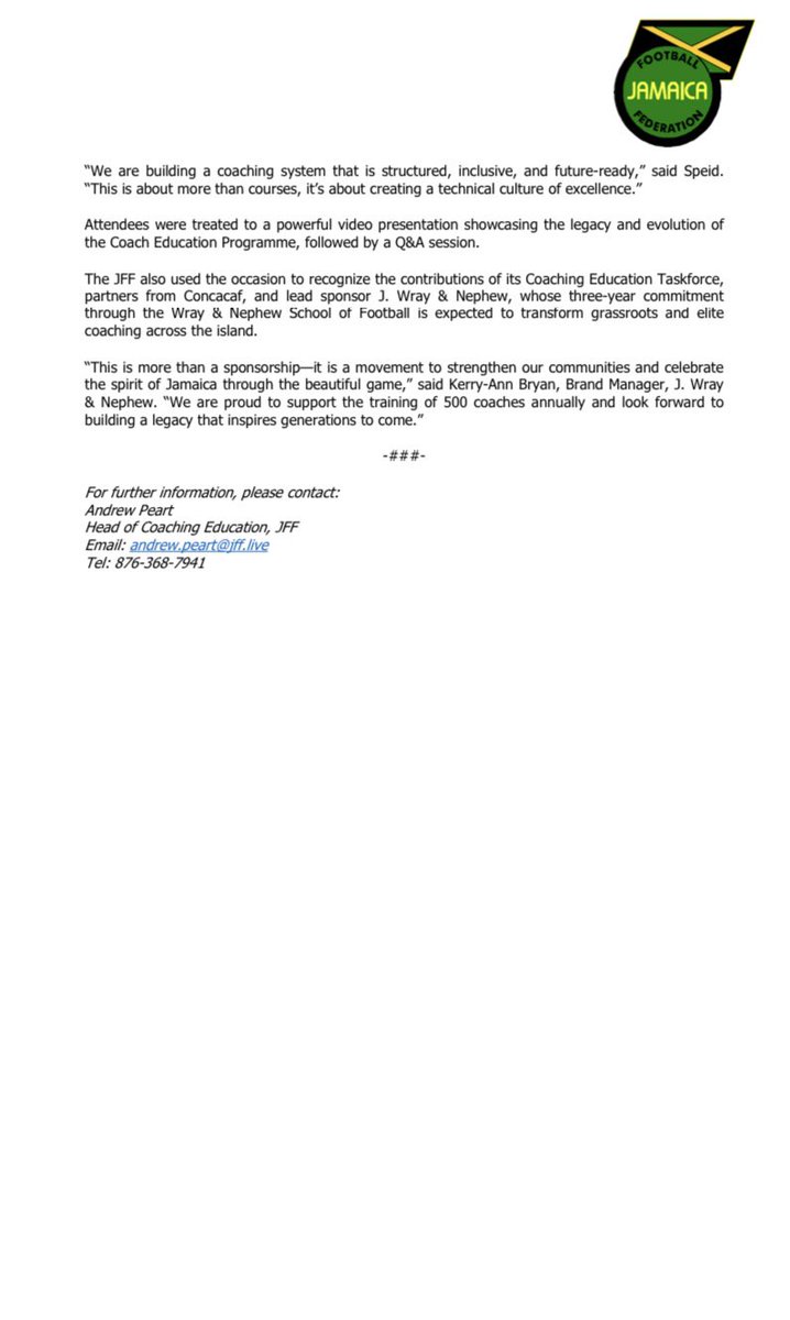 jff_football's tweet image. A New Era for Jamaican Coaching 🫡🇯🇲
The JFF has officially relaunched its Wray & Nephew Coaching Education Programme, marking a pivotal step forward as Jamaica earns C-Level Membership in the Concacaf Coaching Convention.
📍 Jaguar Land Rover Showroom