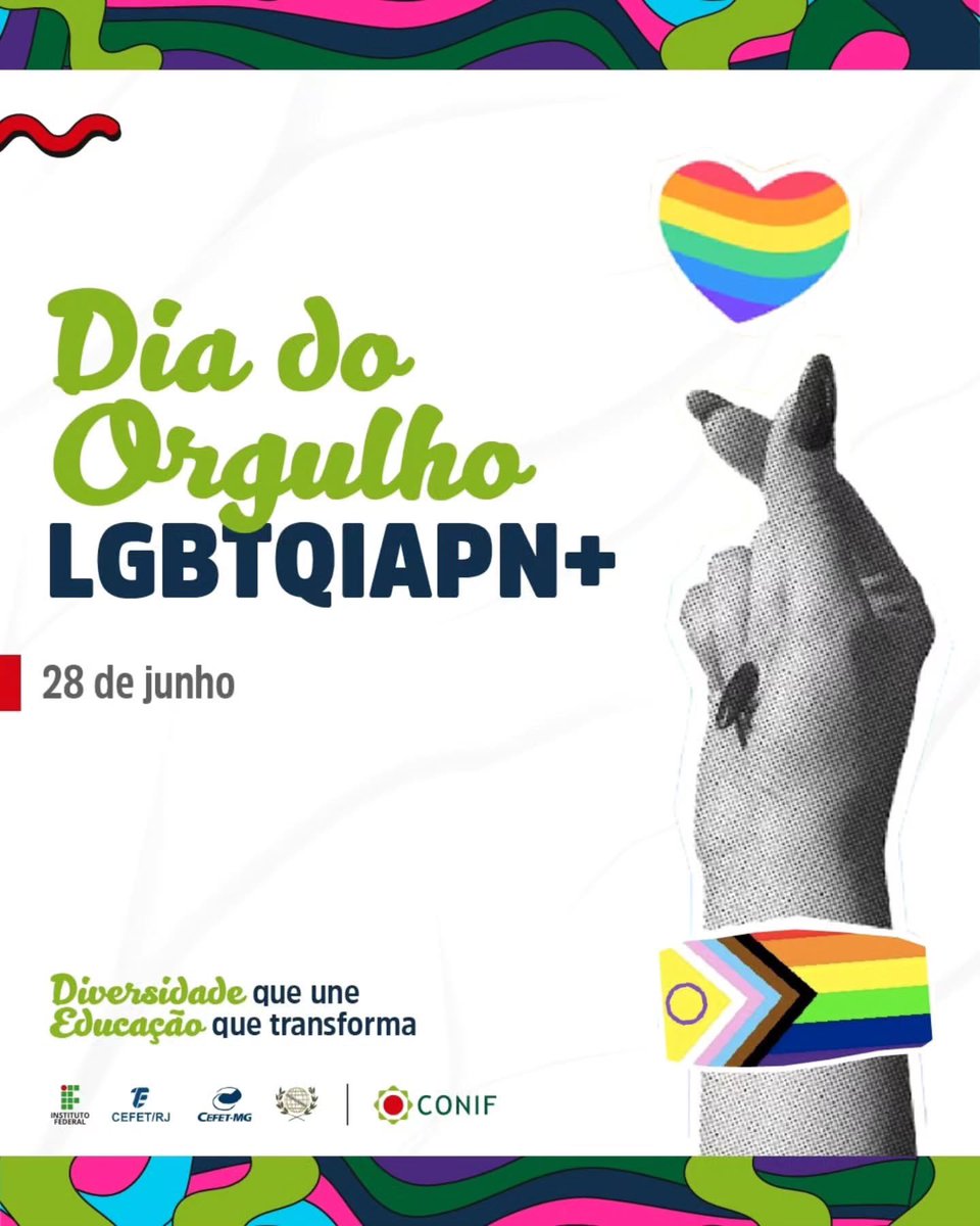 #Repost do Instagram @conifoficial 🏳️‍🌈 No Dia do Orgulho LGBTQIAPN+, celebramos a diversidade que fortalece a Educação Profissional, Científica e Tecnológica ! 💬✨

#OrgulhoLGBT #Diversidade #DiversidadeNaRedeFederal #NEPGENSIfesColatina