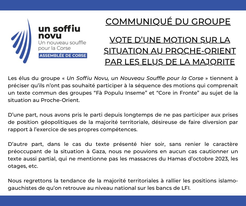 🗣️ Vote d’une motion sur la situation au Proche-Orient par les élus de la majorité.
Communiqué du groupe en réaction ⤵️