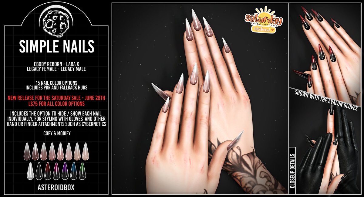 KawaiiFeedSL's tweet photo. AsteroidBox: Simple Nails 〡The Saturday Sale @ Mainstore〡Taxi: https://t.co/4cTRJrOcqe
#secondlife #metaverse #asteroidbox #thesaturdaysale #mainstore #secondlifecontent #kawaiifeed https://t.co/g3Tg1fZo7d