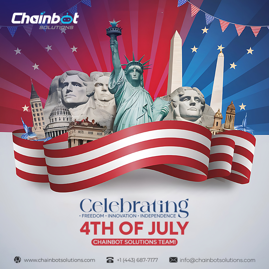 ChainbotSlution's tweet photo. Happy 4th of July from all of us at Chainbot Solutions! 🎆 Wishing you freedom, innovation and celebration! 🇺🇸

#FourthOfJuly #IndependenceDay #ChainbotSolutions #TechCelebratesFreedom #USA https://t.co/DZLycWwQct