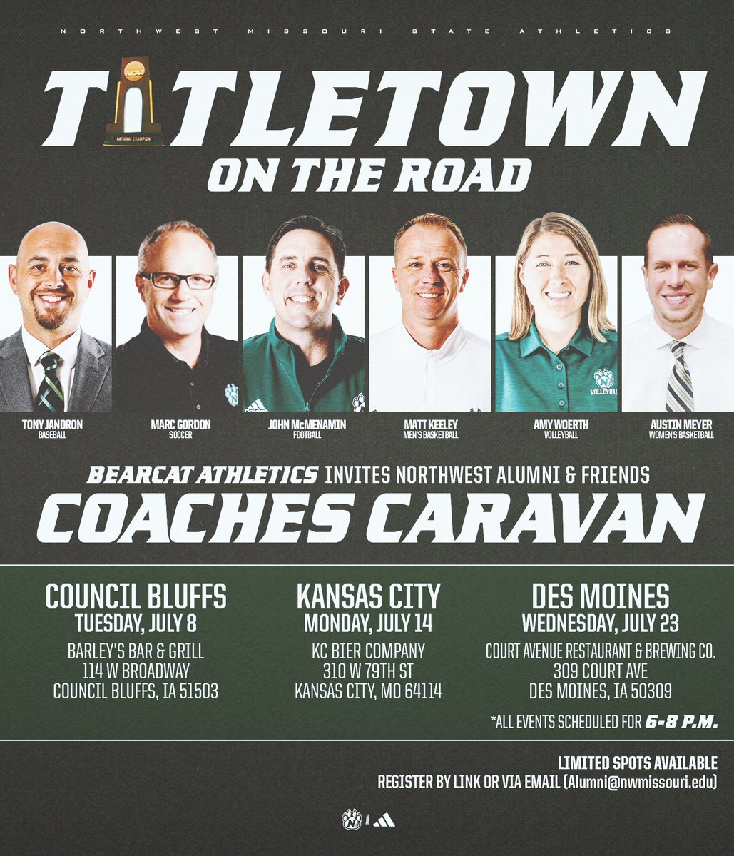 Northwest Athletics (@bearcatsports) on Twitter photo Taking πππππ ππππ on the road! π£οΈ
Head coaches of <a href="/NWMOSTATE/">Northwest Missouri State University</a> <a href="/bearcatsports/">Northwest Athletics</a> are coming to a city near πππ! With limited spots available - be sure to RSVP using the link, or by email today!
π°: bit.ly/4lvQXEf
#OABAAB Taking πππππ ππππ on the road! π£οΈ
Head coaches of <a href="/NWMOSTATE/">Northwest Missouri State University</a> <a href="/bearcatsports/">Northwest Athletics</a> are coming to a city near πππ! With limited spots available - be sure to RSVP using the link, or by email today!
π°: bit.ly/4lvQXEf
#OABAAB